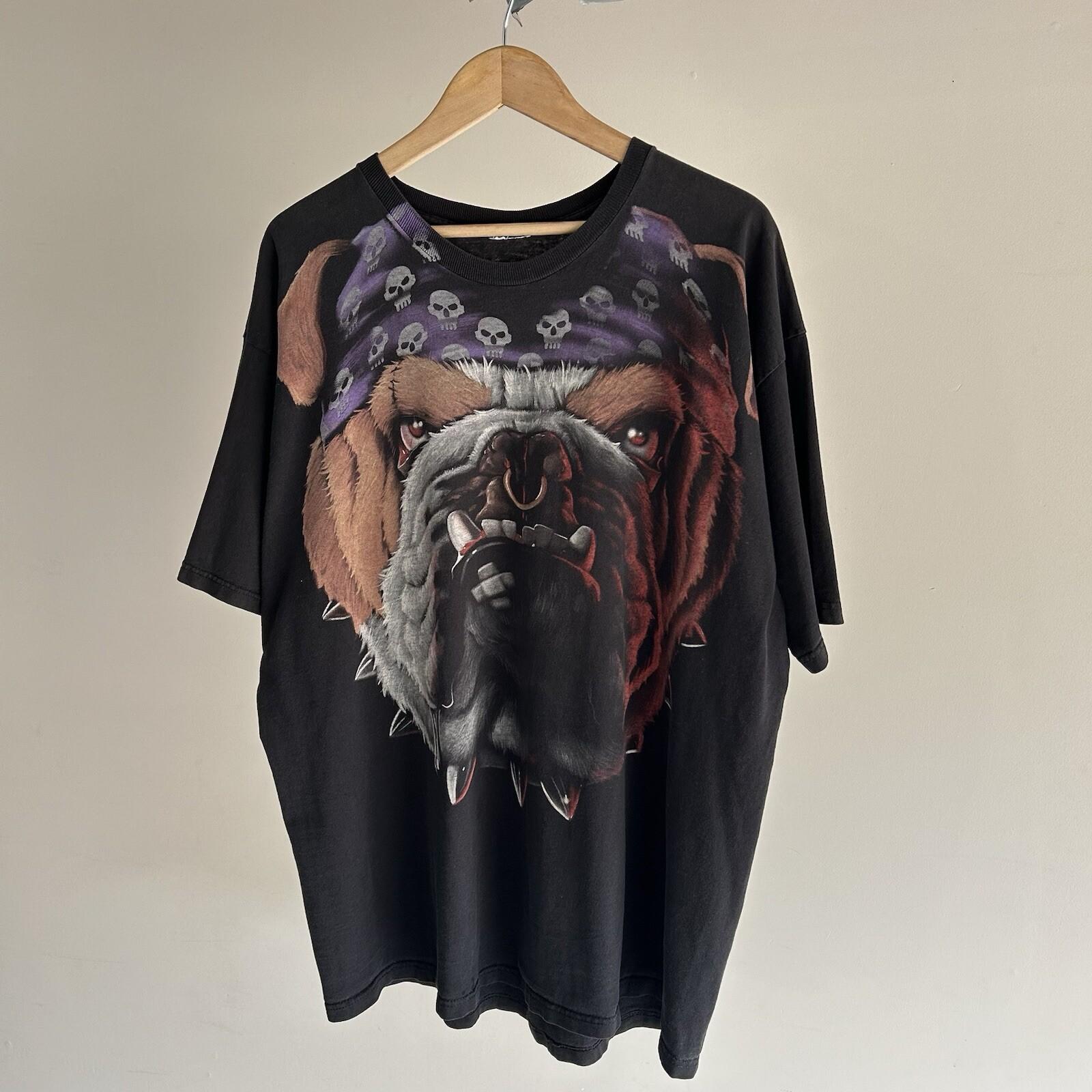 Vintage 1999 Liquid Blue T-shirt Ugly English Bulldog AOP Rare Biker Rare Biker L