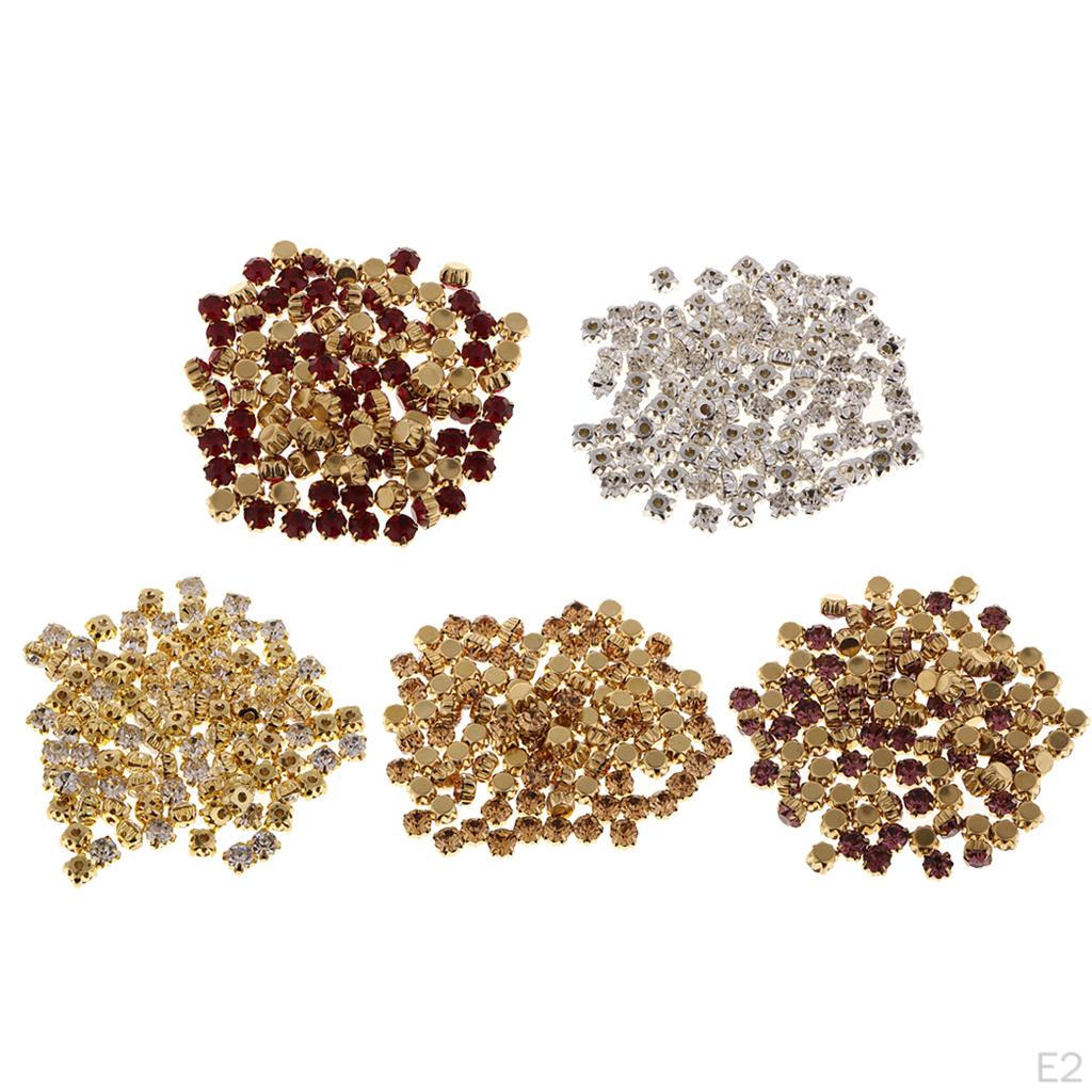 100 Pcs Beads with Rhinestone Flatback Buttons to Sew on Gem - 5