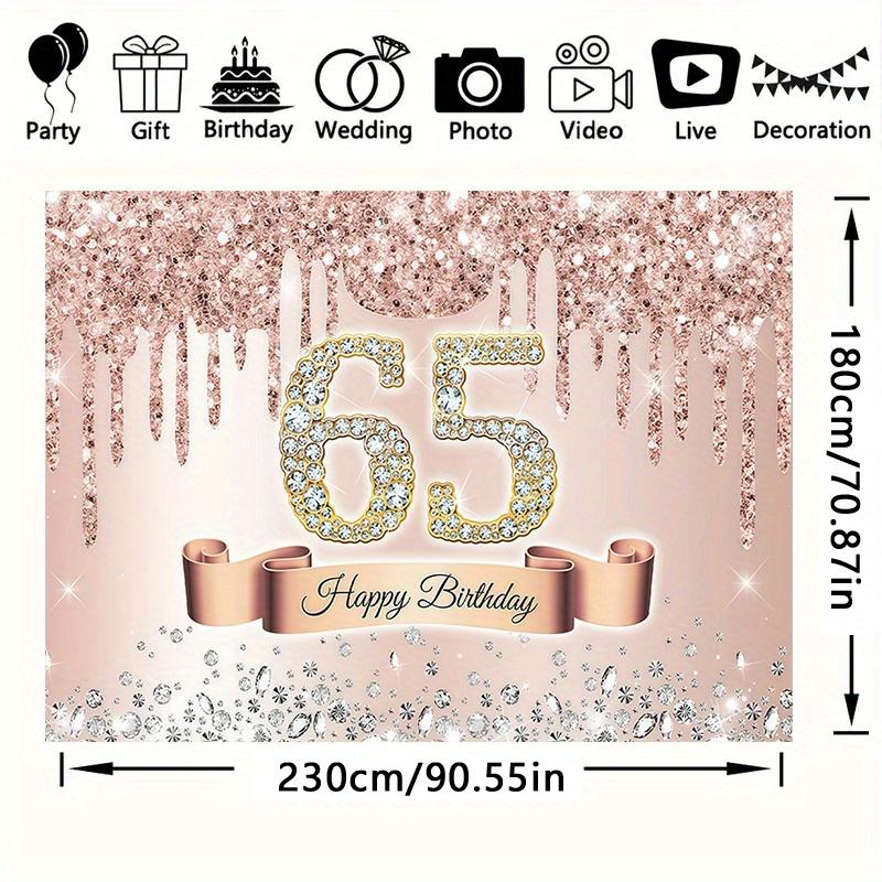 Large exquisite rose gold and diamond style 65th birthday backdrop, suitable for 65th birthday decoration