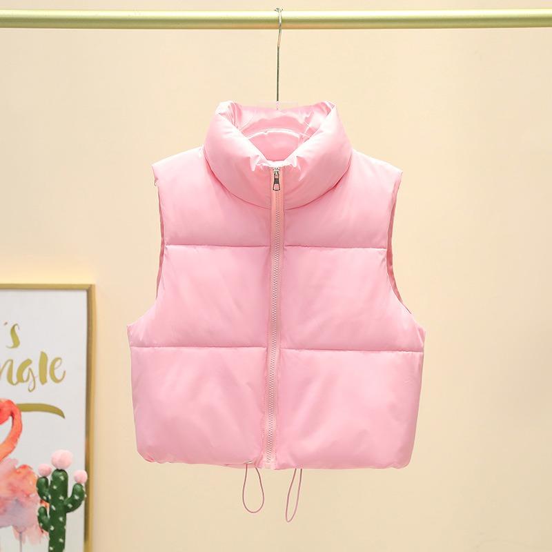 Winter Women Vest Coat Thickened Padded Zipper Closure Stand-up Collar Sleeveless Waistcoat Solid Color Winproof Heat