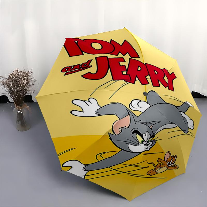 1pc Tom and Jerry Pattern Umbrella, Fashionable, Personalized, High-Value Folding Umbrella, a Must-Have for Summer, 8-Rib Durable Iron Frame, Tri