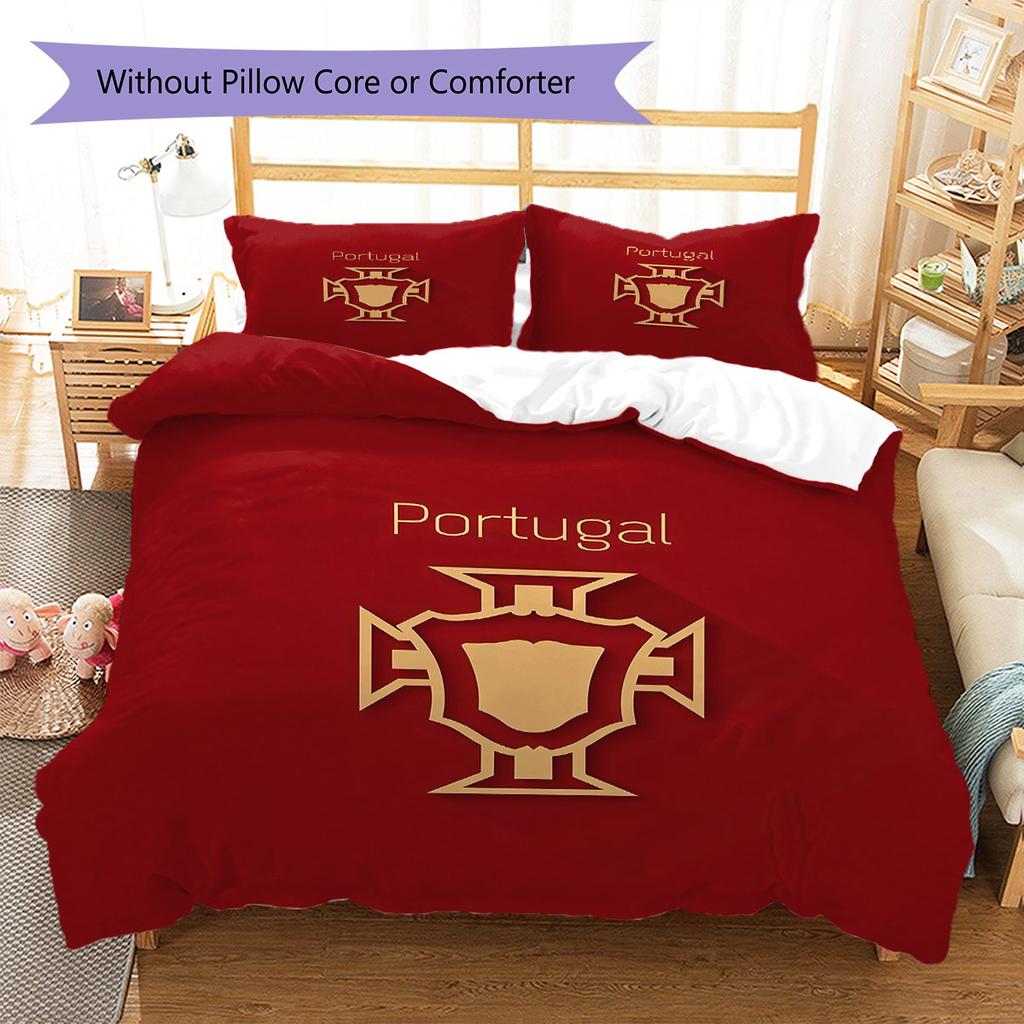 Portugal National Football Team Pattern Bedding,Quilt Set Quilt Cover Pillowcase Home Birthday Gift(1 * duvet cover + 2 * pillowcase, without core)