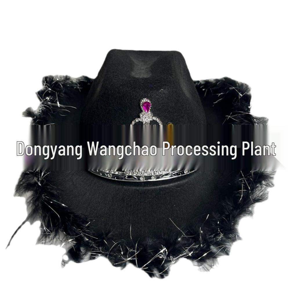 In-Stock Pink & Silver Fringed Rhinestone Crown Velour Western Cowboy Hat