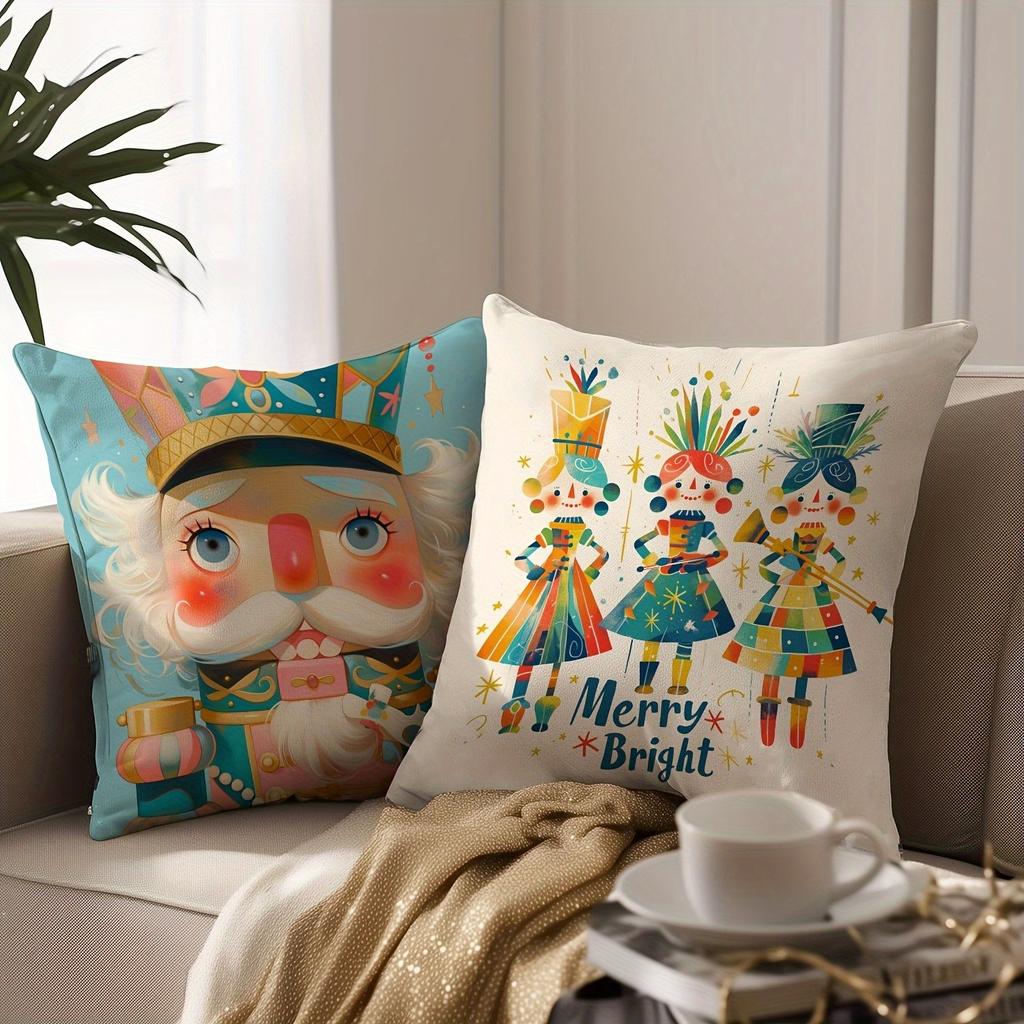 Christmas Nutcracker Themed Pillowcases: Merry & Bright Designs Sofa Bed Cushion Cover, New Year Home Decoration