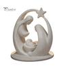 Fireplace Christmas Decor 3D Printed Holy Family Ornament, Abstract Crescent Sculpture with Matte White Home Ornament Star, Religious Desktop