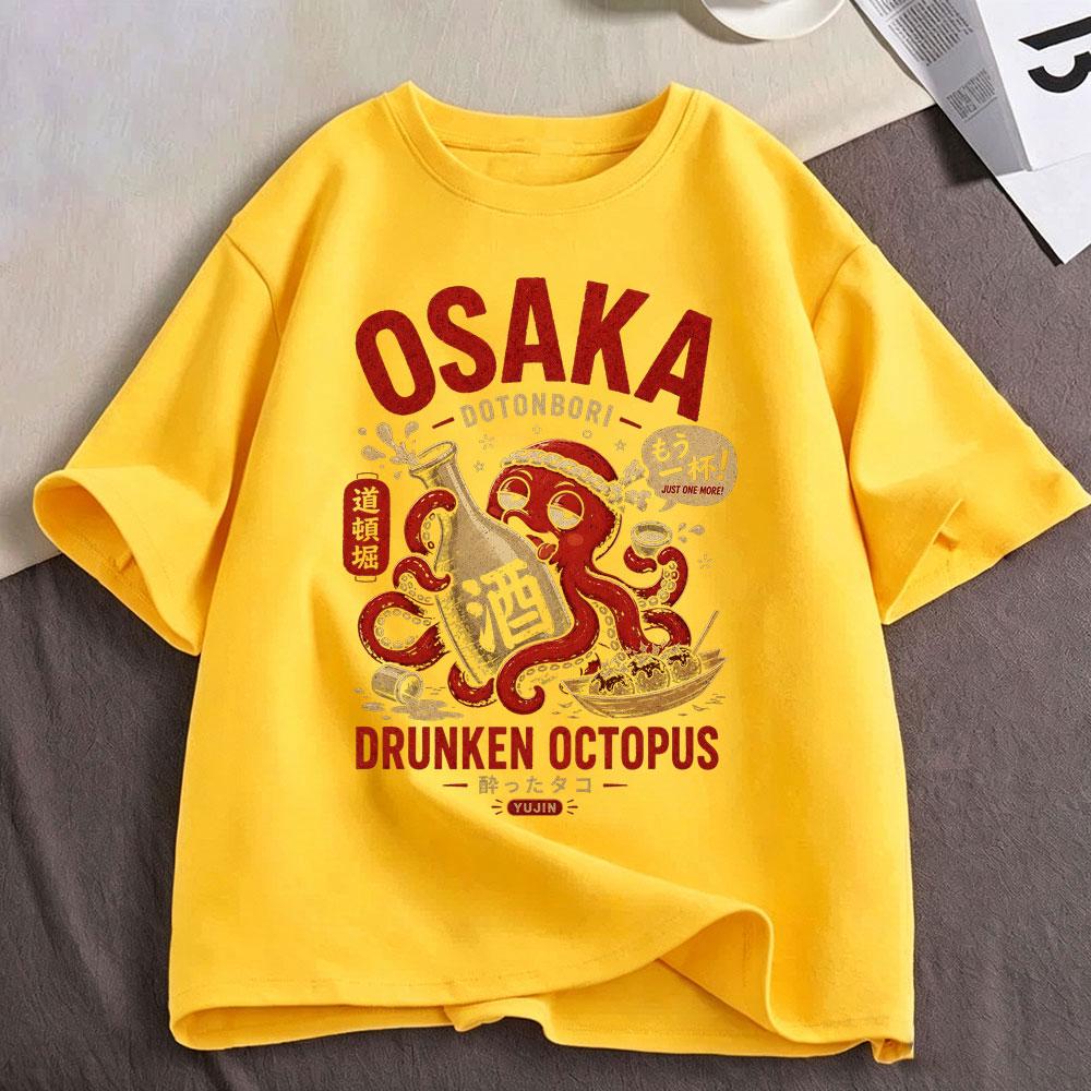 Osaka Dotonbori Drunken Octopus Graphic T Shirts Japanese Style Street Food Lover Tshirts Cotton Casual Short Sleeve Tee Shirt
