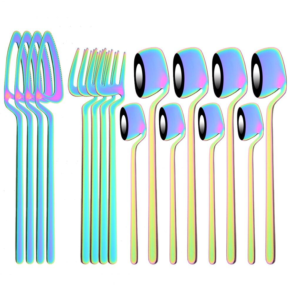 16Pcs Rainbow Color Dinnerware Flatware Cutlery Set Dinner Forks Knives Coffee Tea Spoons Stainless Steel Tableware Dinner Set