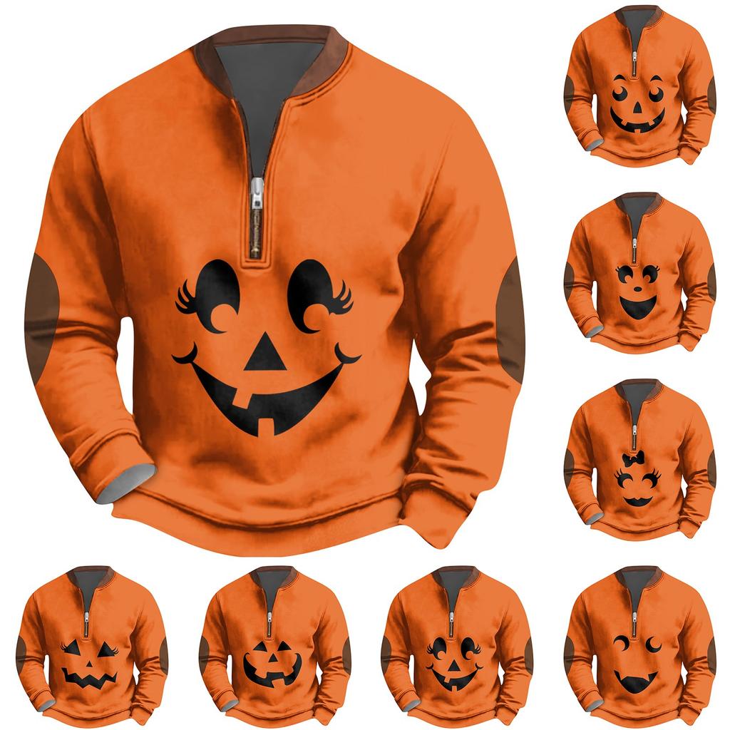 Halloween Print - Men's Loose, Casual, Versatile Round-neck Multi-color Pullover Hoodie