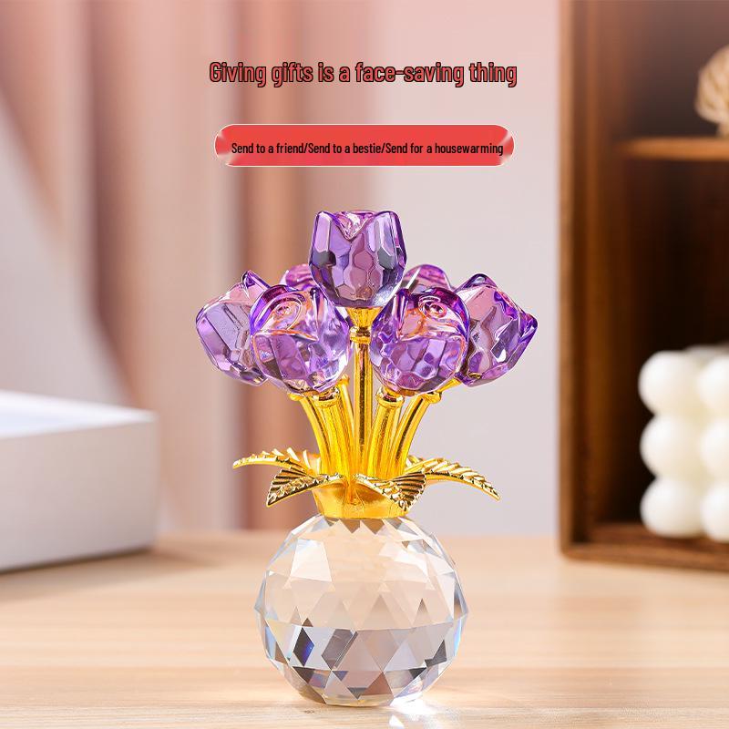 Elegant Crystal Rose Eternal Bloom Ornament - Perfect for Qixi or Valentine's Day Gifts, Living Room Decor, and Handcrafted Art.