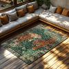 Green Tiger Pattern Bohemian Rug, Orange Animal Print Non-Slip Carpet, Jungle Theme Living Room Mat for Nature Decor