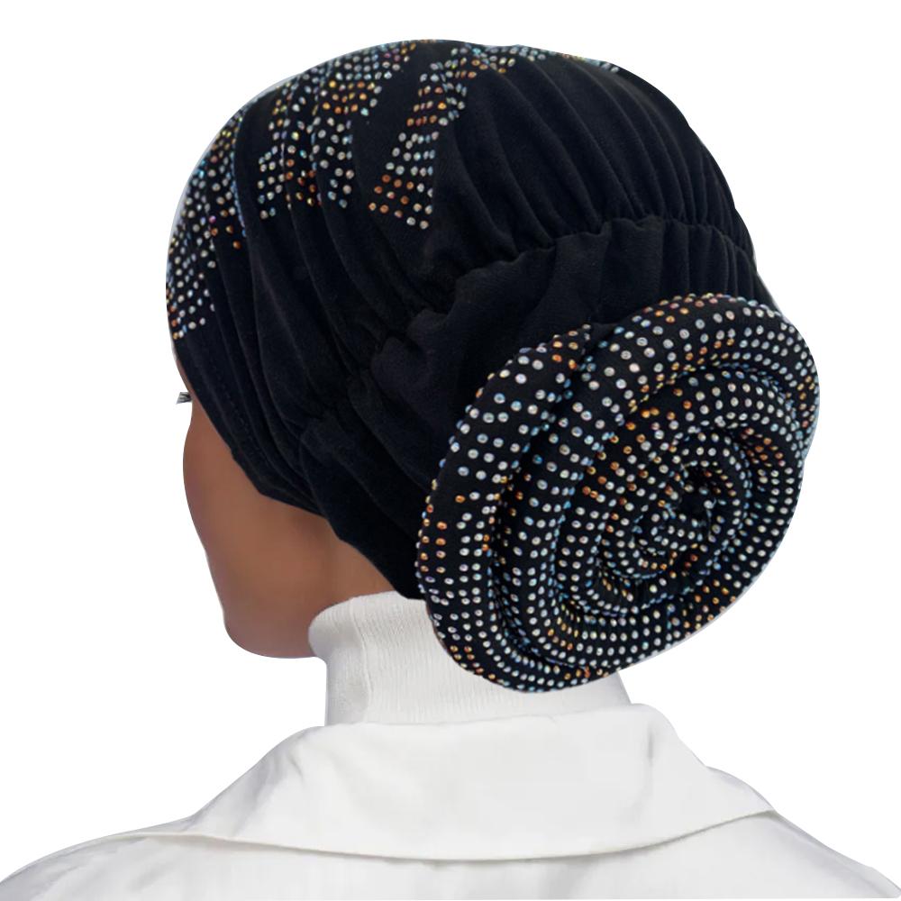 Full Diamonds Women's Donut Turban Cap Elastic Muslim Headscarf Bonnet Female Headband Hat African Caps Lady Hair Accessories
