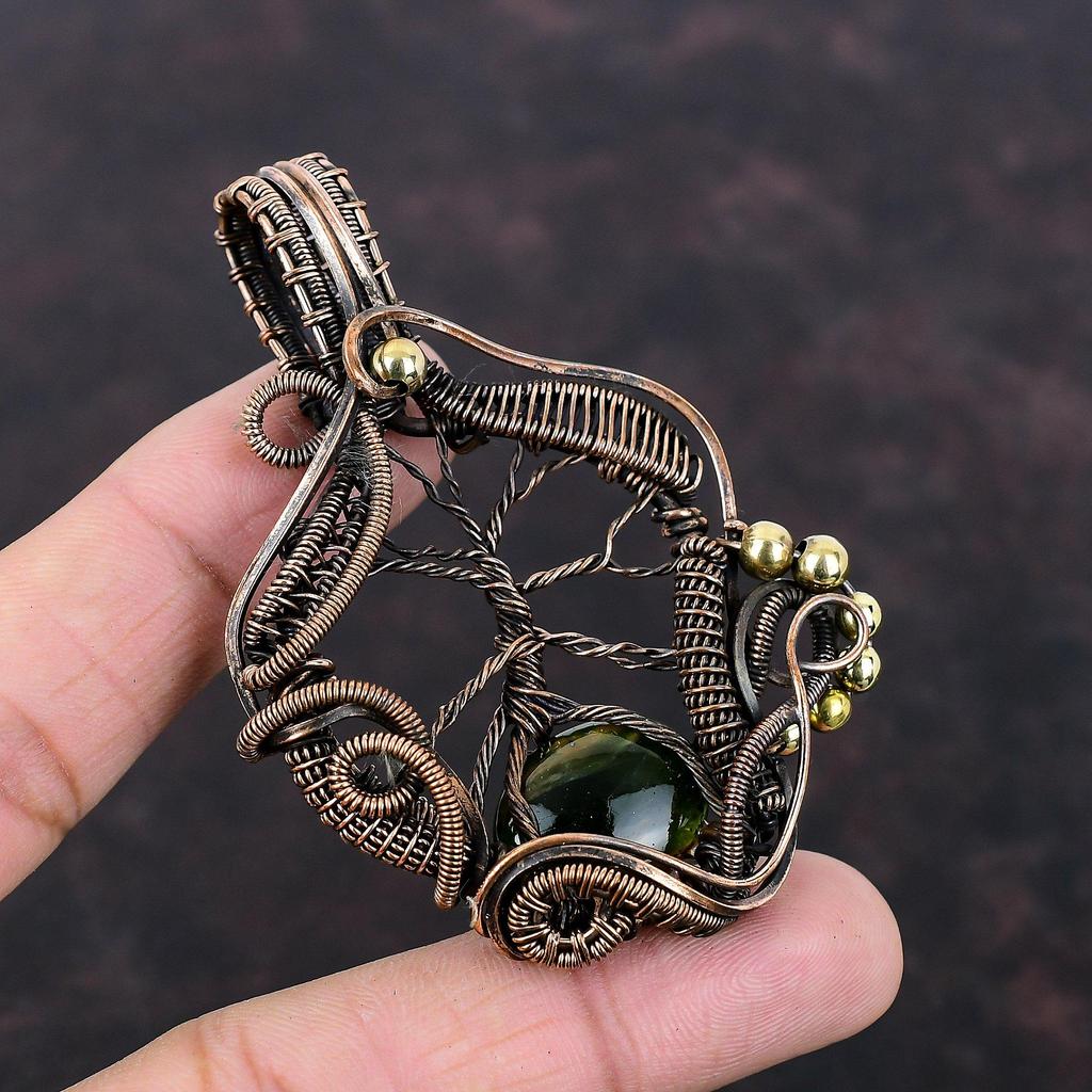 Tree Of Life Australian Chrome Chalcedony Pendant Copper Wire Wrapped Pendant Handmade Pendant Copper Wire Jewelry Gemstone Pendant For Gift