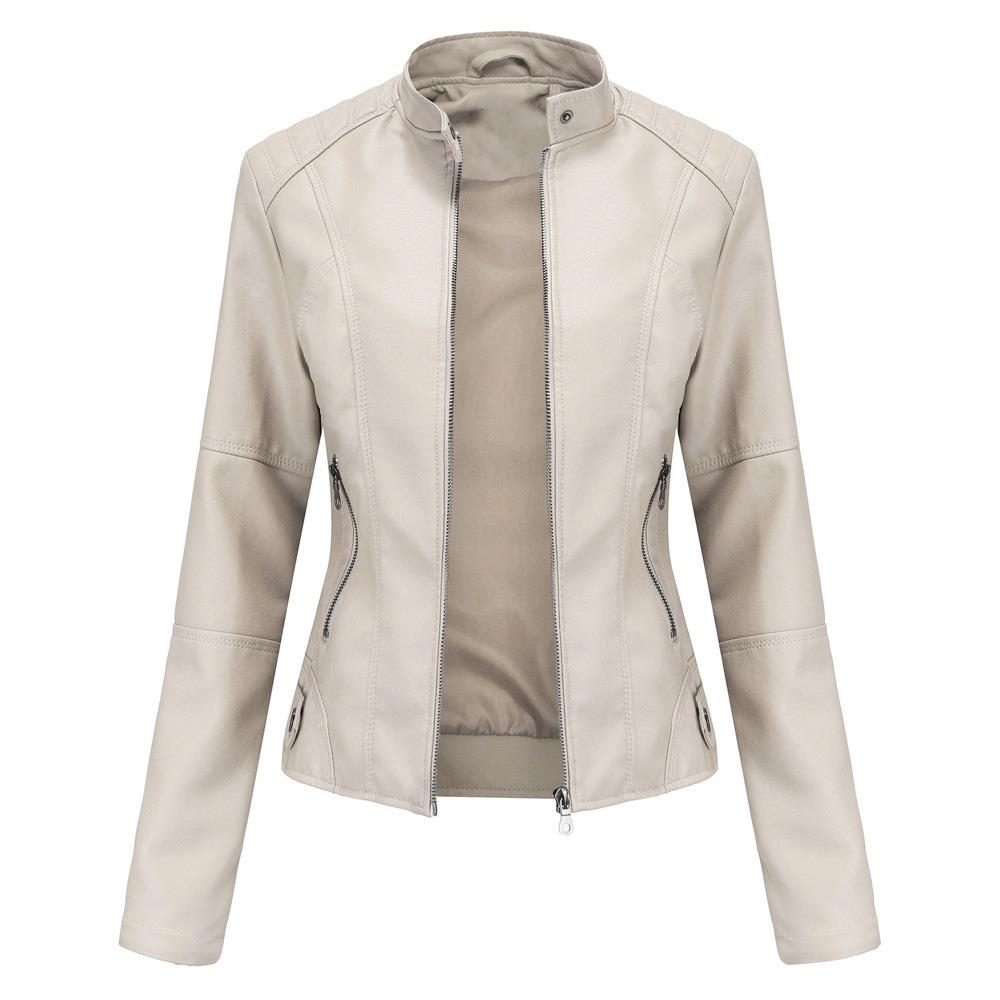 

European Size Women s Leather Clothing Women s Slim-fit Jacket Thin Coat Women s Bike Clothing Plus Size Collar Leather Jacket XXXXL бежевий