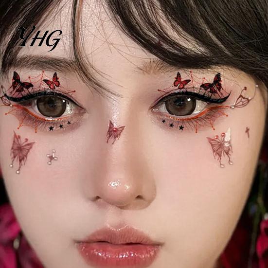 Waterproof Cosplay Makeup Transfers 2 Pairs Halloween Eye Tattoo Stickers, Temporary Face Decals with Quick Art for Novices Pumpkin Bat Spider