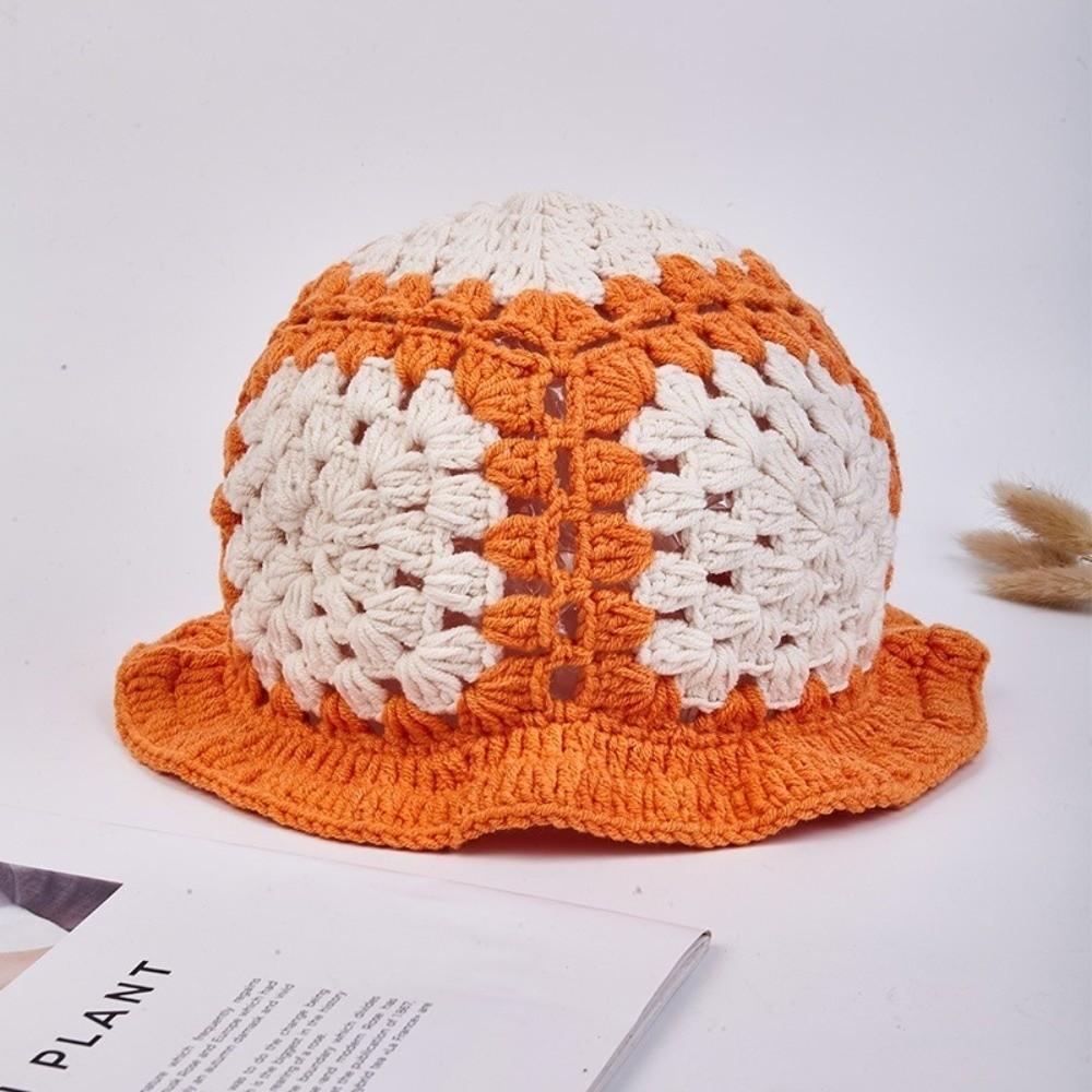 Sunflower Patterned Knitted Yarn Hat Lotus Leaf Edge Crochet Bucket Hat New Year Celebration