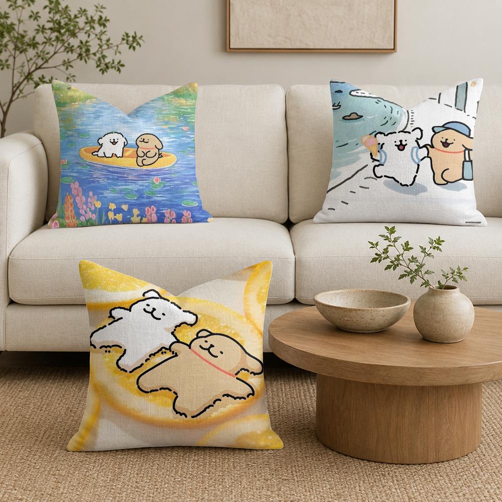 Cartoon Mmaltese Dog Lline Dog Cushion Cover Organic Linen Square Pillow Case Durable Nonallergenic And Kind To Skin