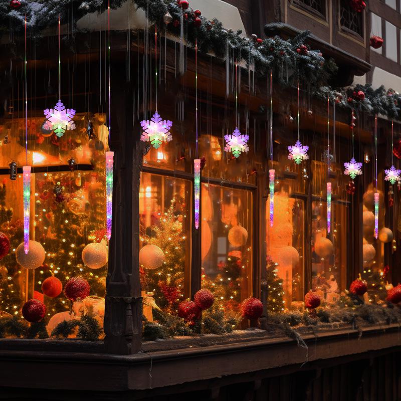 Cross-Border Icicle & Snowflake Christmas String Lights: Outdoor Decoration with Leather Wire Curtain Lights