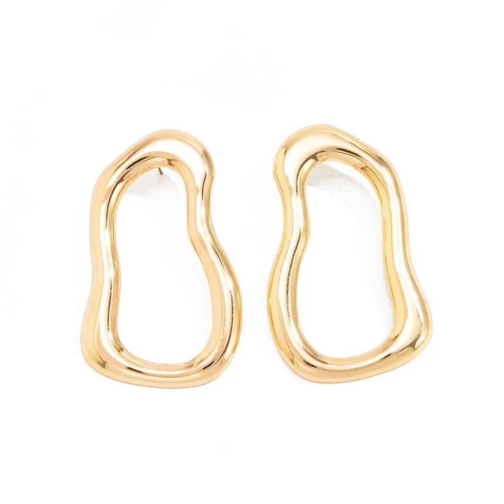 SHIXIN Vintage Irregular Hollow Pendant Earrings for Women Punk Gold Color Geometric Metal Piercing Earring Party Jewelry Gift