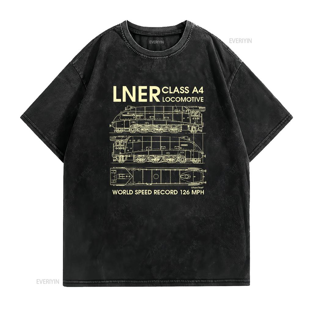 LNER Class A Locomotive Train T Shirt Unisexs Blueprints Birthday vintage Washed Breathable streetwear Stretched Soft