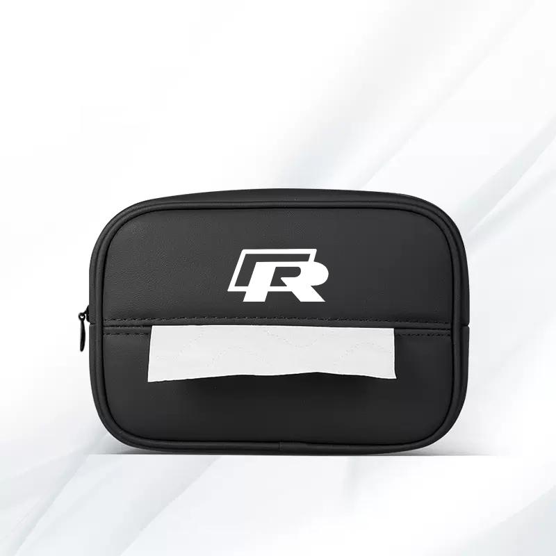 UNYDV1 Leather Car Tissue Box Sun Visor Seat Back Hanging Bag Accessories For Volkswagen VW RLine R GTI Golf Amarok Phaeton ID3 Tiguan