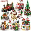 Weihnachts-Bausteine Adventskalender Set mit Weihnachtsmann Zug Haus Spielzeug Geschenk für Jungen Mädchen Kinder