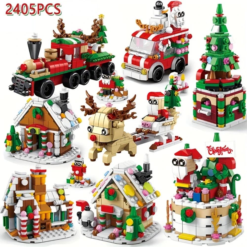 Weihnachts-Bausteine Adventskalender Set mit Weihnachtsmann Zug Haus Spielzeug Geschenk für Jungen Mädchen Kinder