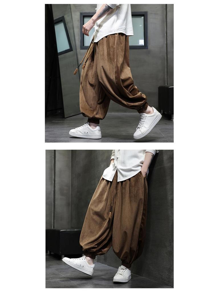 2024 Autumn/Winter Men's Chinese Style Plus Size Corduroy Harem Pants