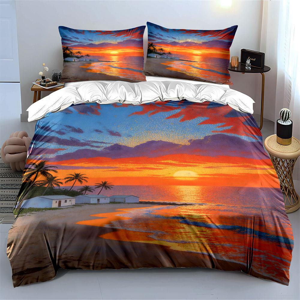 Sunset, Ocean, Palm Trees. Bedding Sets Duvet Cover Sets Duvet Covers Pillowcases(1 * Duvet Cover 2 * Pillowcases Without Duvet Insert)
