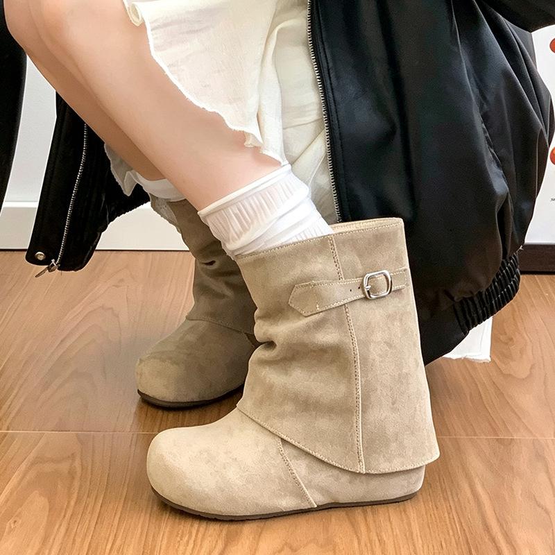 Small Inner Height Increase Birkenstock Short Boots Women's 0000 New Autumn Pile Boots Trouser Boots Belt Buckle Fashion Boots
