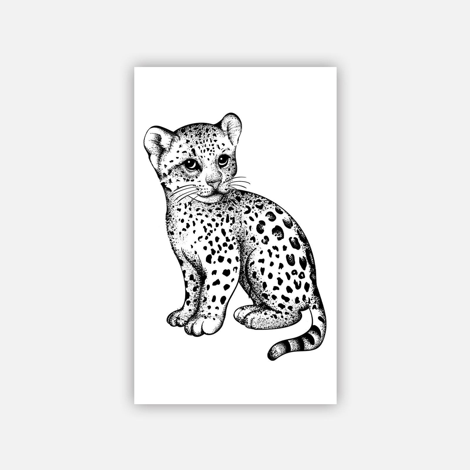 

Realistic Point Thorn Snow Leopard Cub Tattoo Sticker, Waterproof And Long-Lasting, Cute Simulated Tattoo On Women S Arms 11*18