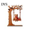 Artisanal Wood Christmas Decor Wooden Swing Ornament with Santa Claus/Bear for Christmas, Tabletop Rustic Home Accents Claus Figurine Living