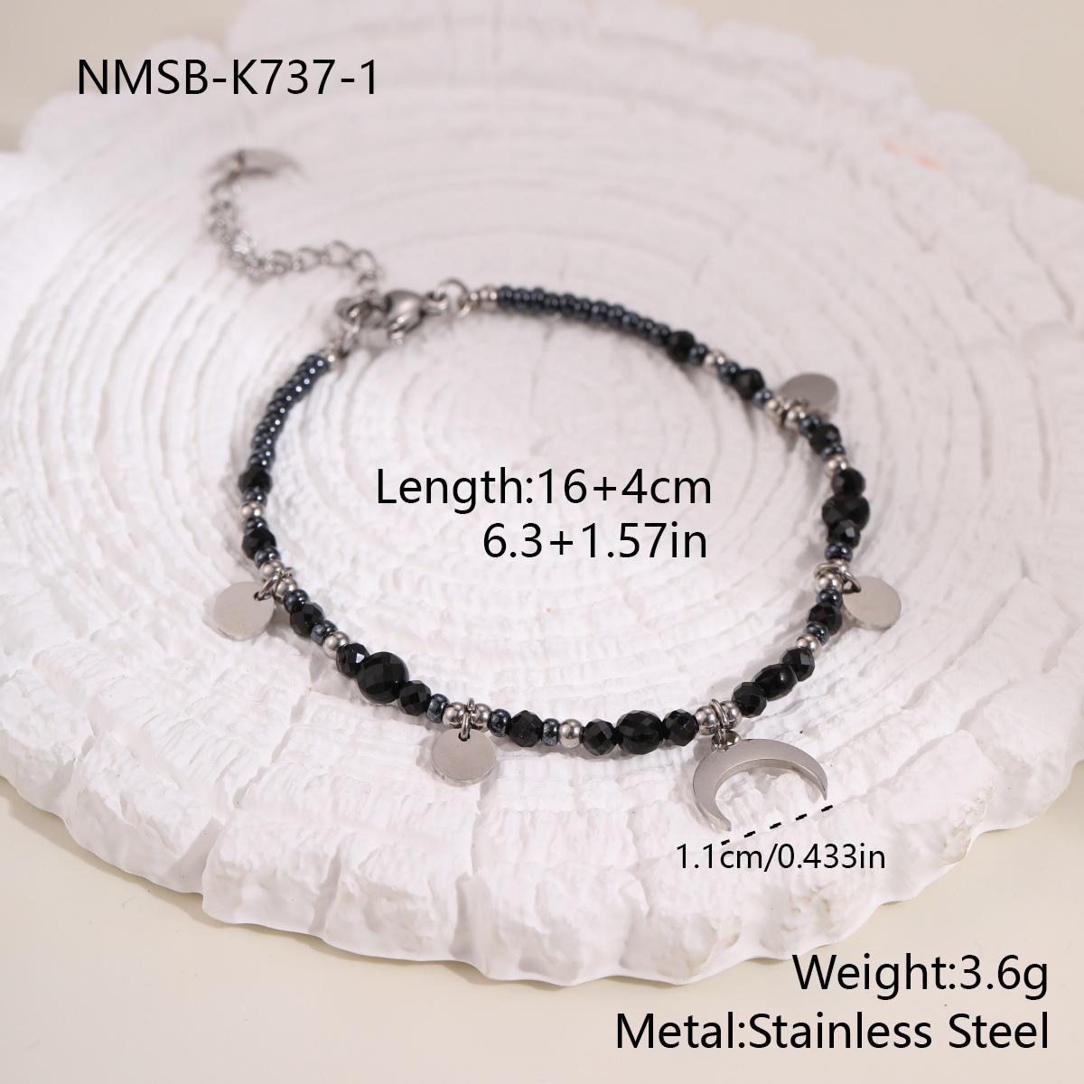 GEMCHIC Women s Geometric Moon Beaded Necklace and Bracelet Set Stainless Steel Jewelry