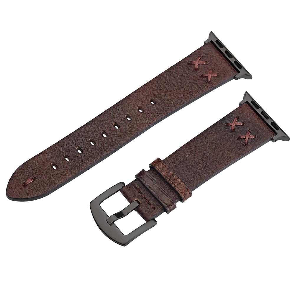 Watch Strap for Apple Watch Series 10 Ultra 9 8 7 SE 6 5 4 3 2 1 46mm 49mm 45mm 44mm 42mm Hand Stitched Lines Genuine Cow Leather Band