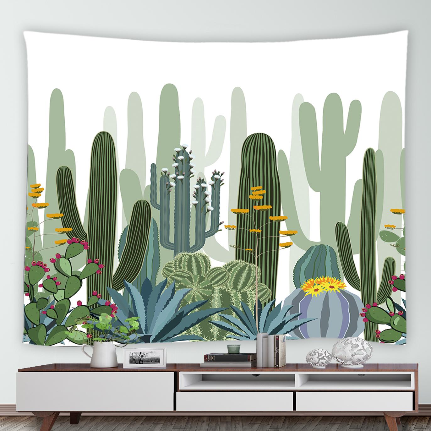 Гобелен с тропическим кактусом и зеленым растительным принтом для дома — фото 11