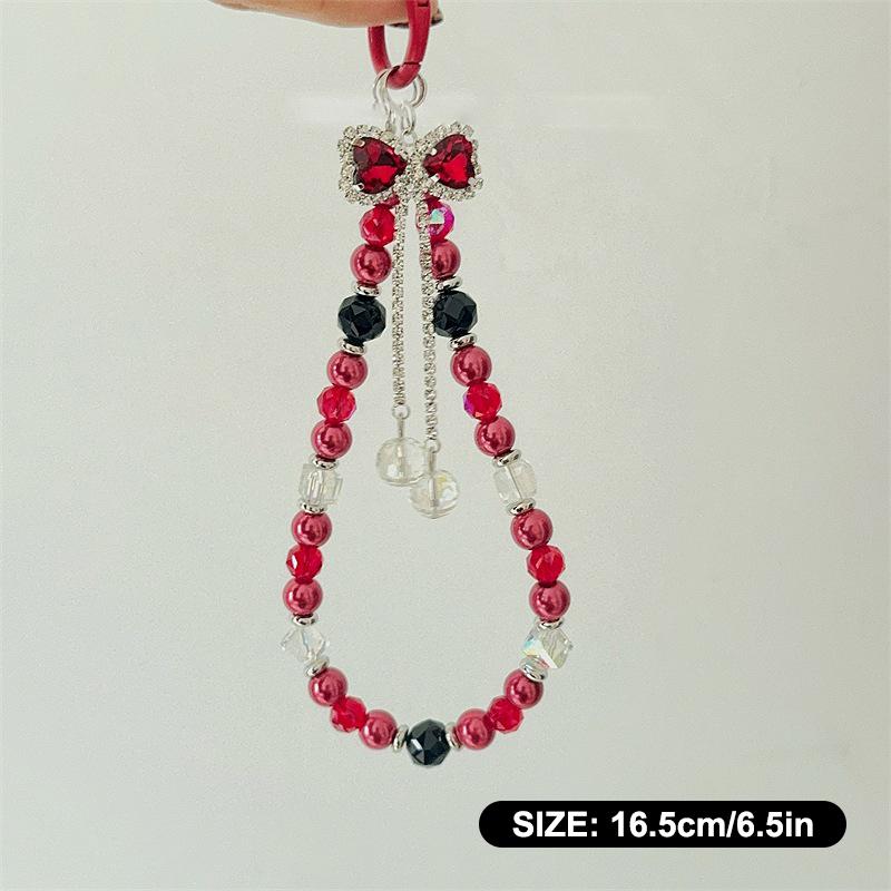 Y2K Trendy Sweet Beaded Phone Lanyard Ins Style Bow Beads Cellphone Charm Anti Lost Wristband Mobile Phone Chain Camera Pendant