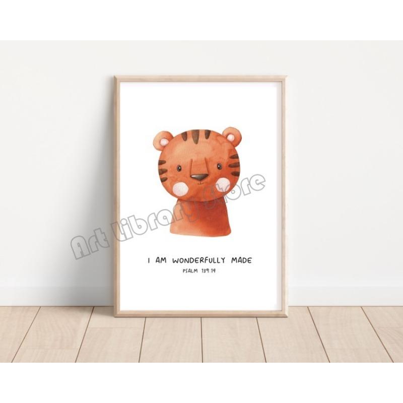 Cute Baby Animals Christian Bible Quotes Sheep Tiger Owl Poster and Prints Canvas Painting Wall Art Pictures Nursery Home Decor