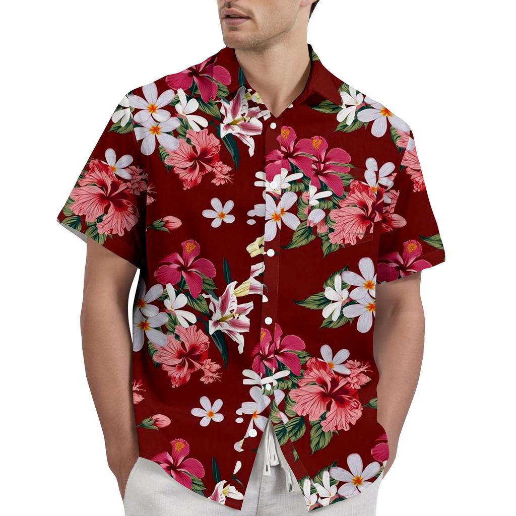Men's Casual Button Down Short Sleeve Shirt Floral Print Lightweight Breathable Fabric Relaxed Fit Summer Beach Shirt