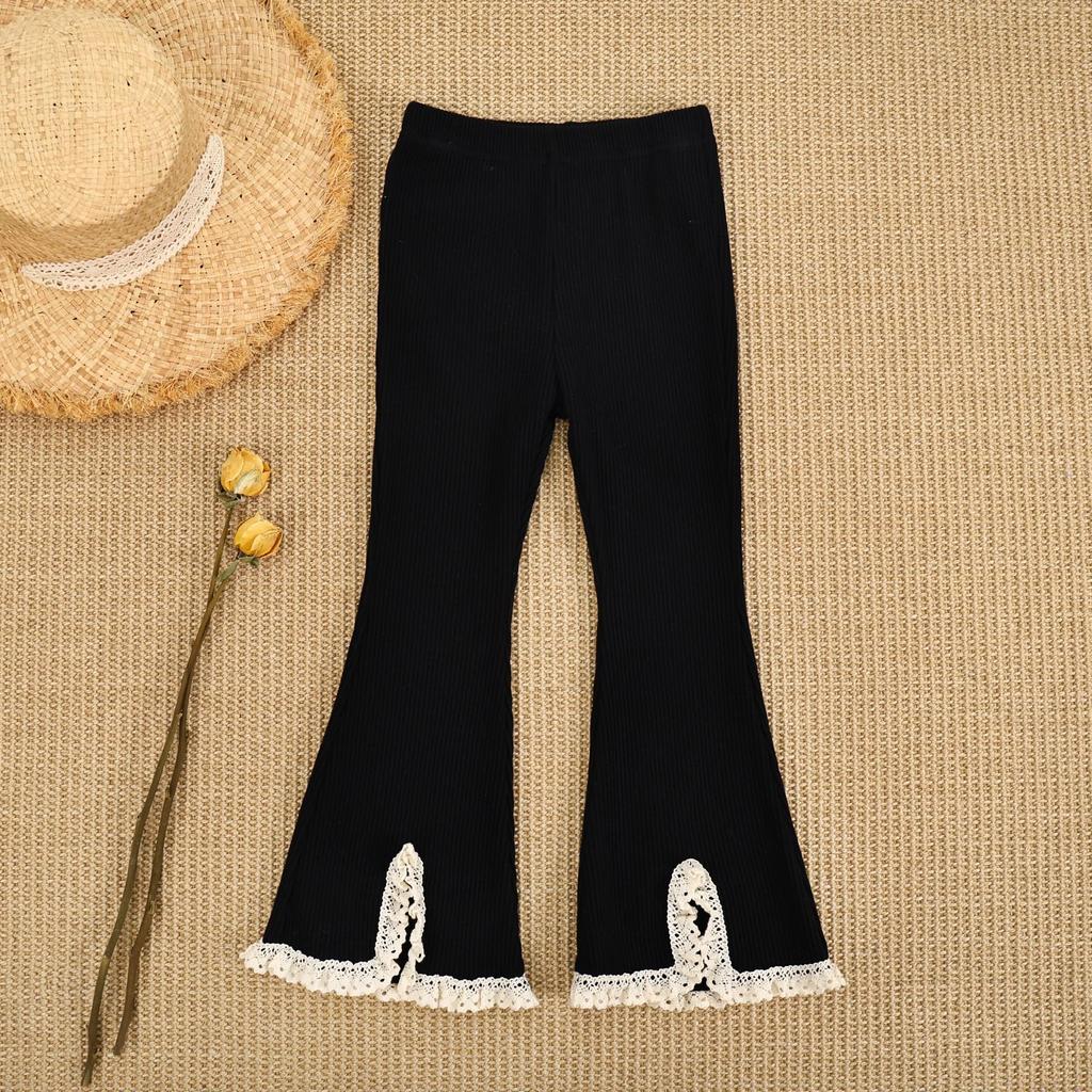 Girls' Spring/Fall Lace Trim Long Pants Baby Casual Design Split Bell-Bottom Pants
