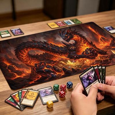Crystal Fire Dragon Fantasy Large Game Playmat Non Slip Rubber Mat For Card Table Games Office Workspace Keyboard Mouse Setup