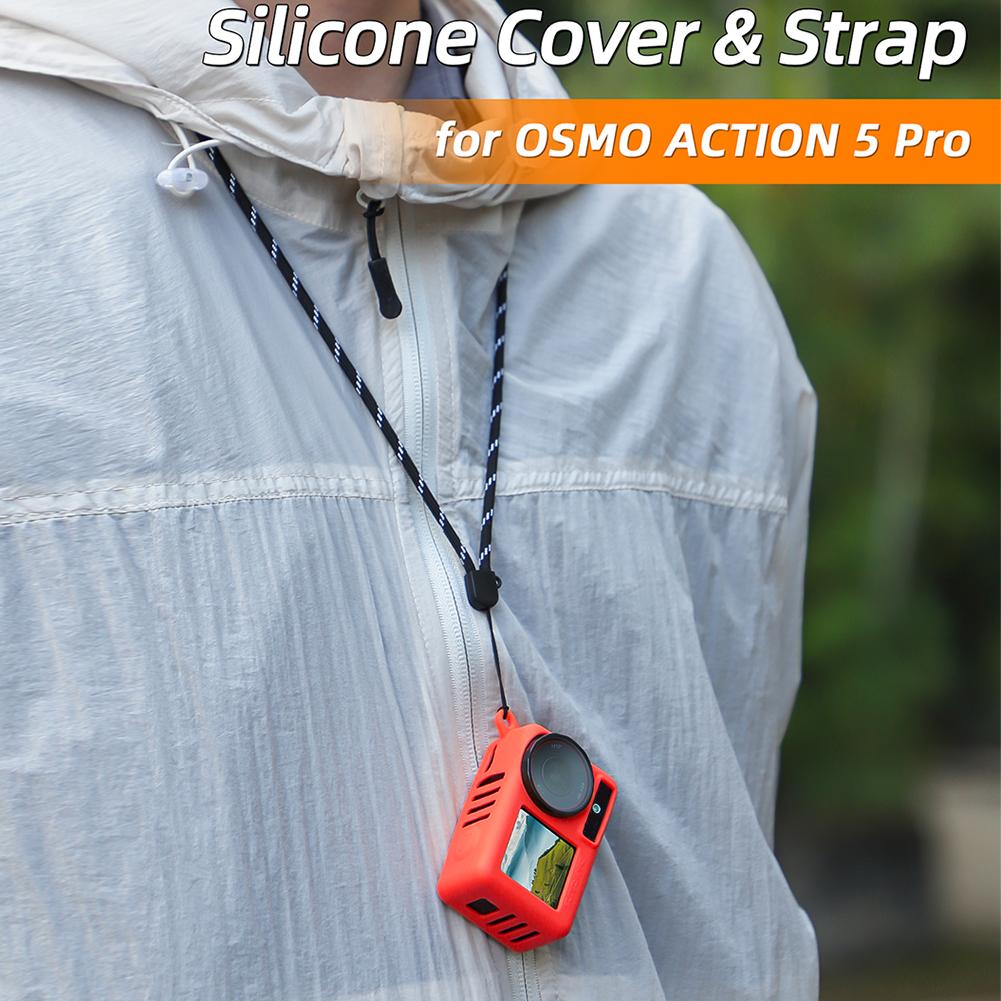 Silicone Cover Shockproof Sport Camera Case with Hanging Rope Scratch-proof Camera Cover for Osmo Action 5 Pro Accessories