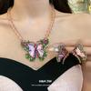 Vintage Rhinestone Resin Butterfly Necklace Earrings Luxury Women Jewelry