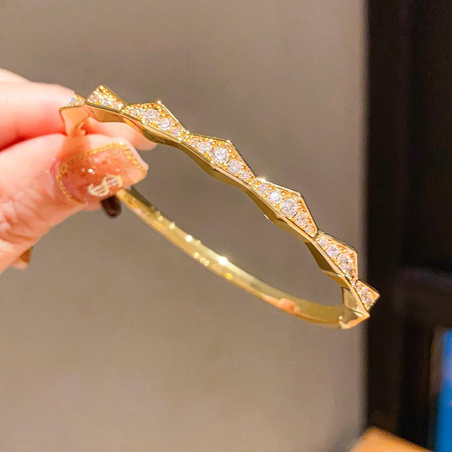 18k Gold Plated Zircon Stone Geometric Cuff Bracelet For Fashionistas