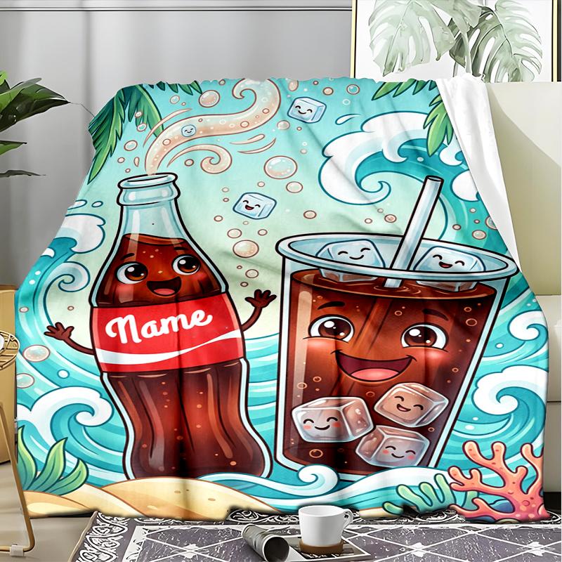 1PC Custom Name Beverage Fun Waves Outdooor Flannel Blankets Throw Blanket All-Season Throw Gift Bedspread for Couch, Bed, Camping Holiday Birthda