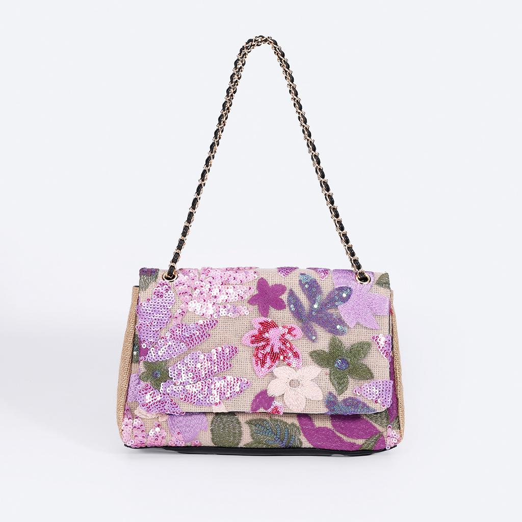 Embroidery sequined shoulder bag summer new niche woven straw bag high-end large-capacity armpit bag