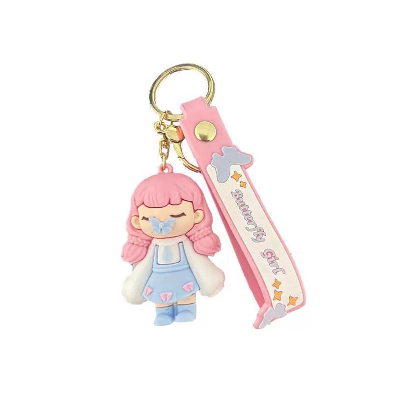 Adorable Cartoon Silicone Keychain Charming Butterfly Kiss Girl Design