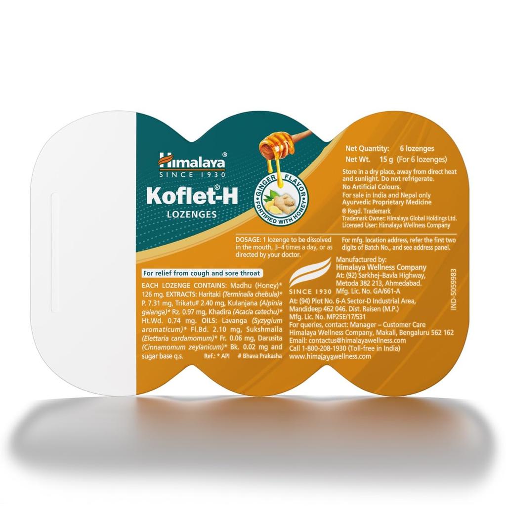 Himalaya Koflet H Pastiller Ingefærsmak 10 Blisterpakninger 60 Pastiller Urtehostestillende Ikke Døsig Honningbasert Halssmertestillende Godteri Kosttilskudd
