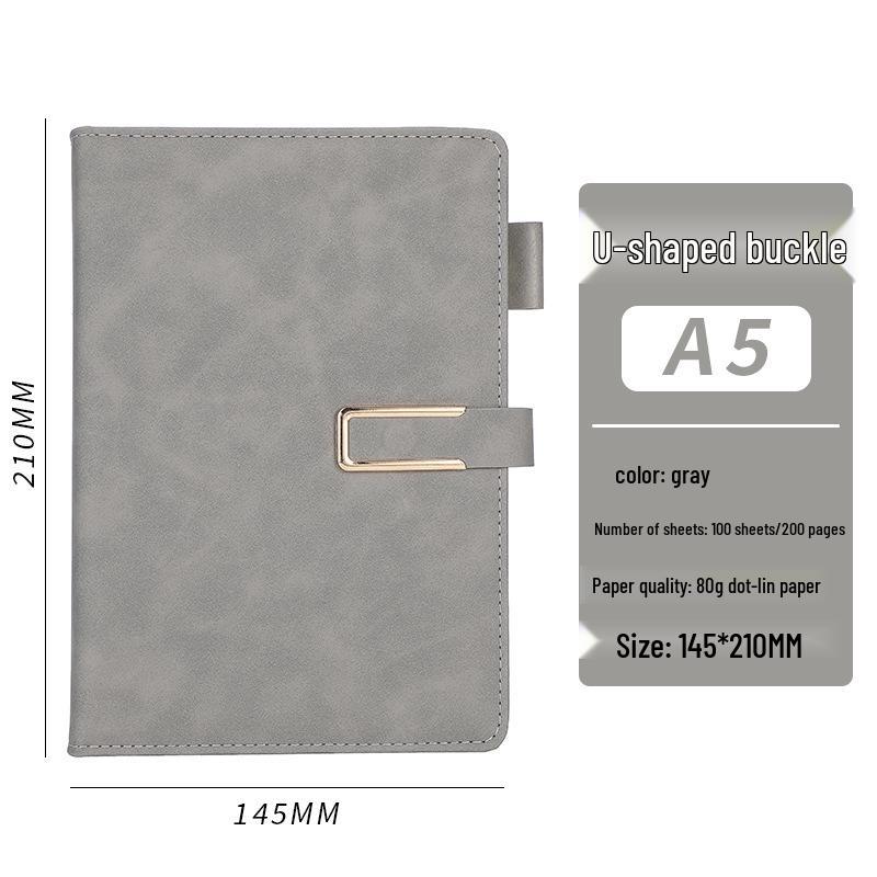 

Блокнот для деловых встреч формата A5 с пряжкой и логотипом на заказ Gray/U Buckle/100 Sheets/200 Pages