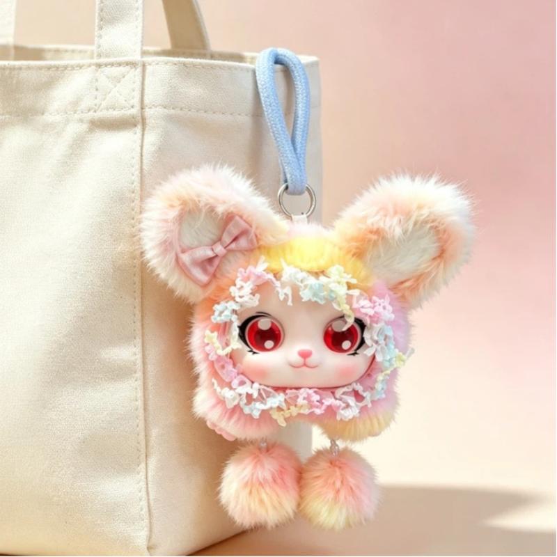 Cute Fluffy Fox Keychain Kawaii Vinyl Doll Face Plush Bag Charm Pendant for Children School Bag Ornament Gift