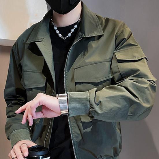 Giacca da Uomo Giacca Monocolore Ampia Chiusura con Cerniera Maniche Lunghe Bottoni Revers Tasche Multiple Casual Liscia Hip Hop Streetwear Cappotto da Uomo