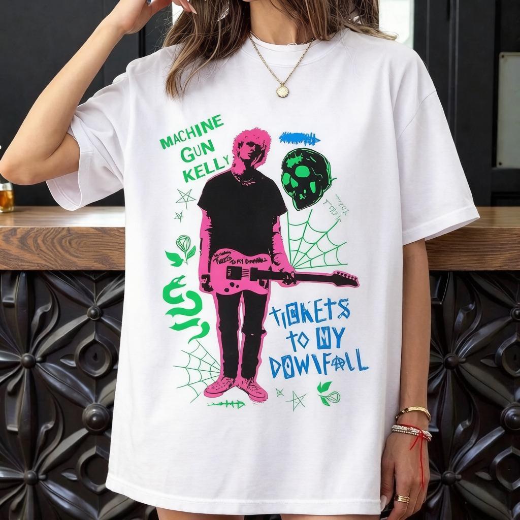 

Machine Gun Kelly Lost American Tour Graphic Tee Tickets To My Downfall Shirt Neon Punk Rock TShirt Vintage Grunge Aesthetic 2XL